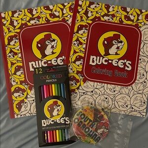 Buc-ee's  2-Coloring Books and Colored Pencils Set and car freshener